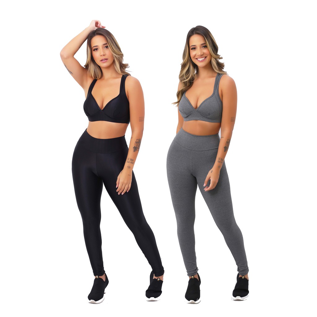 Kit 2 Conjuntos Calça Legging e Top C/ Bojo Roupas Fitness Femininas Para  Academia Atacado A04 Oferta