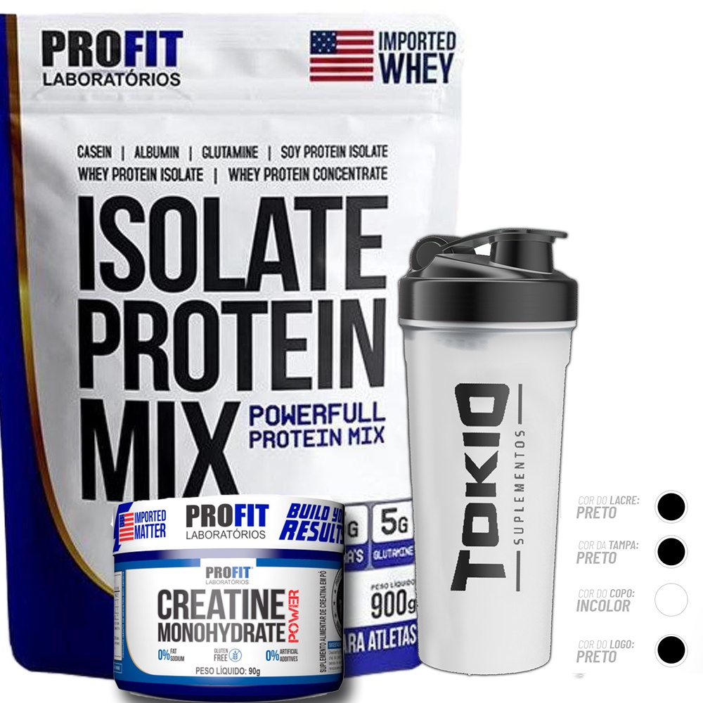 Kit Whey Isolado Isolate Protein Mix Refil 900g Creatina 90g Profit Coqueteleira Tokio 7814