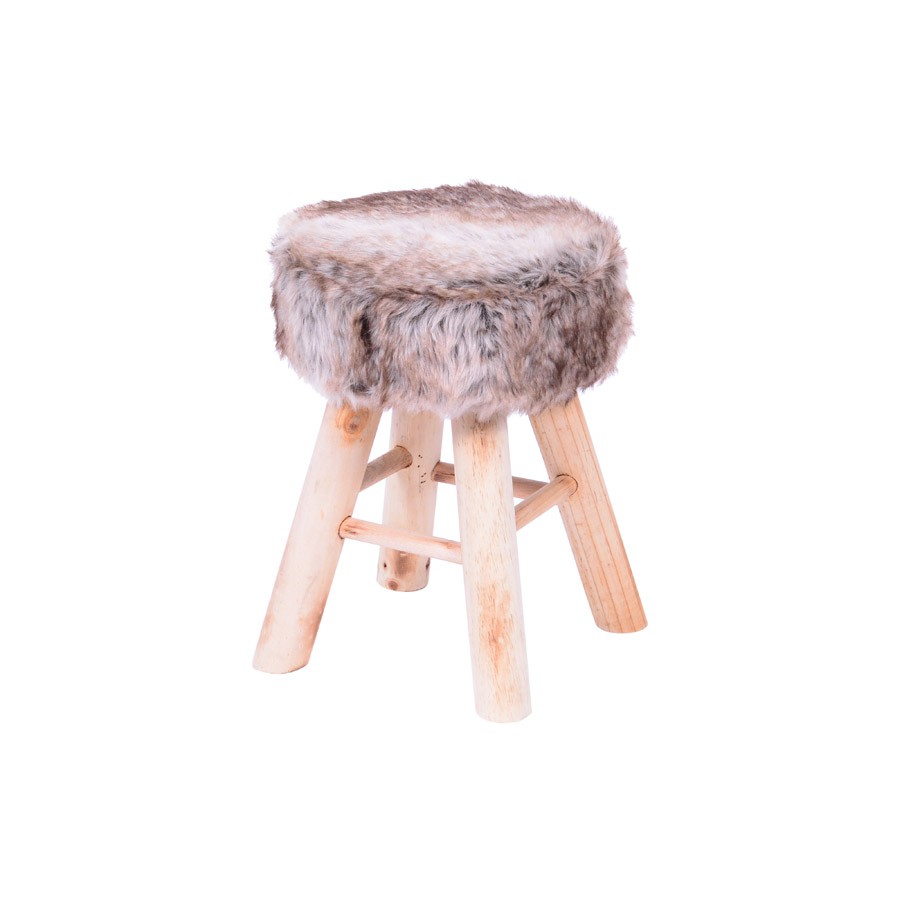 Banquinho Boxbit Peluxo Glamour Pelo Mescla Base Madeira