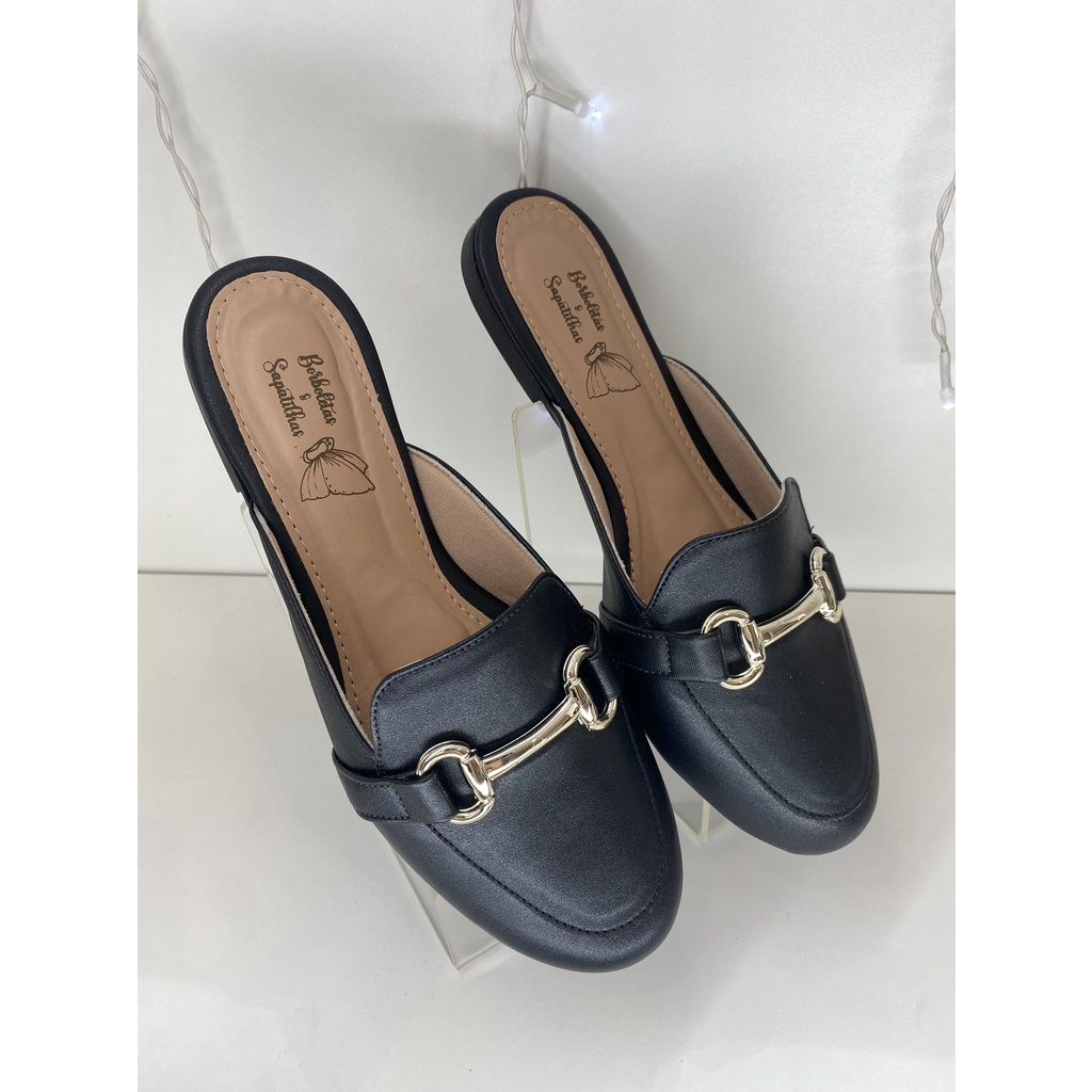 Mule mocassim com fivela 2024 preto