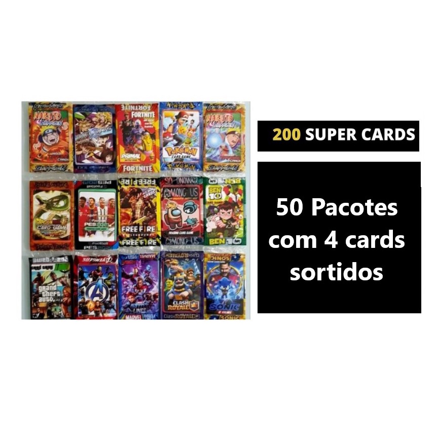 Kit 200 Cards Cartinhas = 50 Pacotes Cards Coleção Pokemon Yugioh ...
