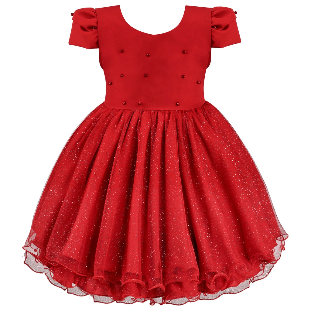 Vestido Infantil Princesa Vermelho Brilho Festa Natal Luxo 1 ao 4