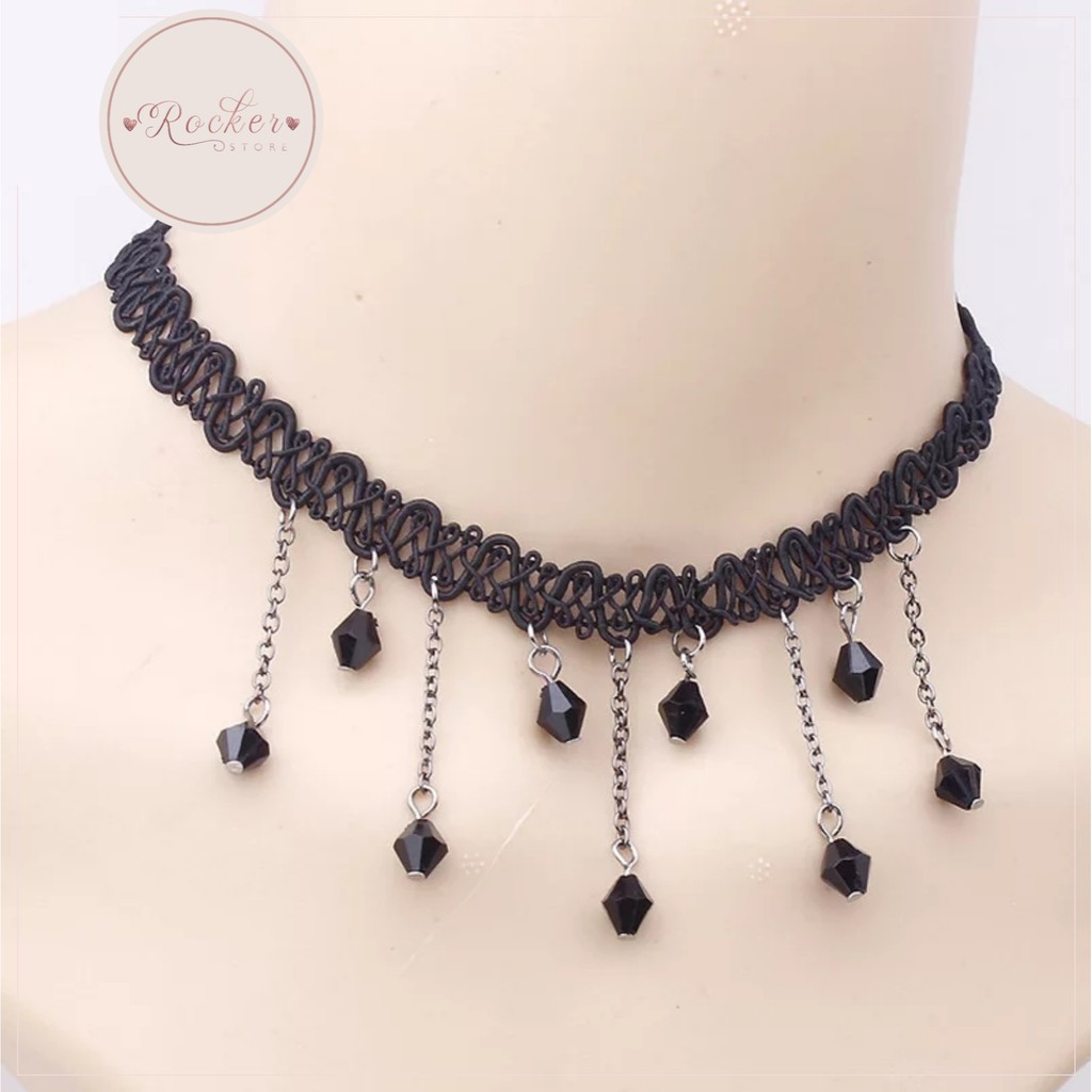 colar choker moda preto punk gótico renda feminino | Shopee Brasil