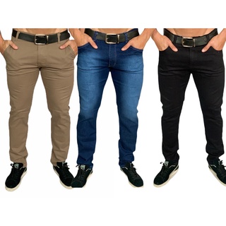 Kit 3 Calça Masculina Coloridas Sarja Jeans Slim