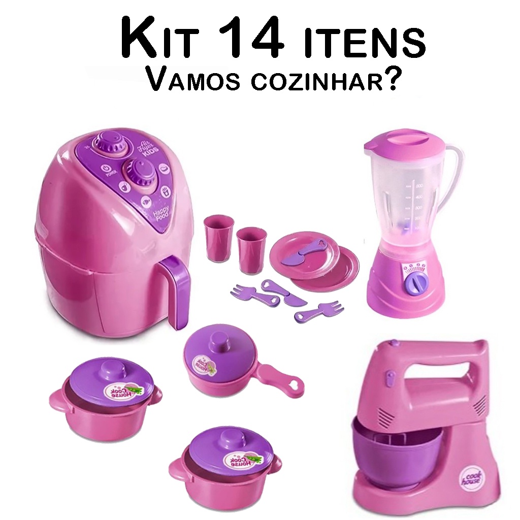 Menina Brinquedo Kit Cozinha Mercado Comida Air Fryer 46pç - Click