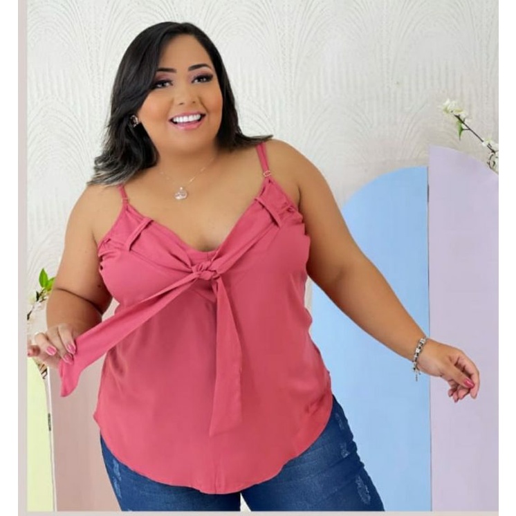 Blusa Plus Size Estampada em Viscose com Laço