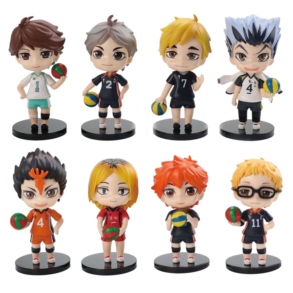 Anime Haikyuu - Set di figure con anime, versione Q, Hinata Shoyo/Yu Nishinoya/Kozume Kenma/Kei Tsukishima, per feste di Natale, da collezione, 8 pezzi, 10 cm