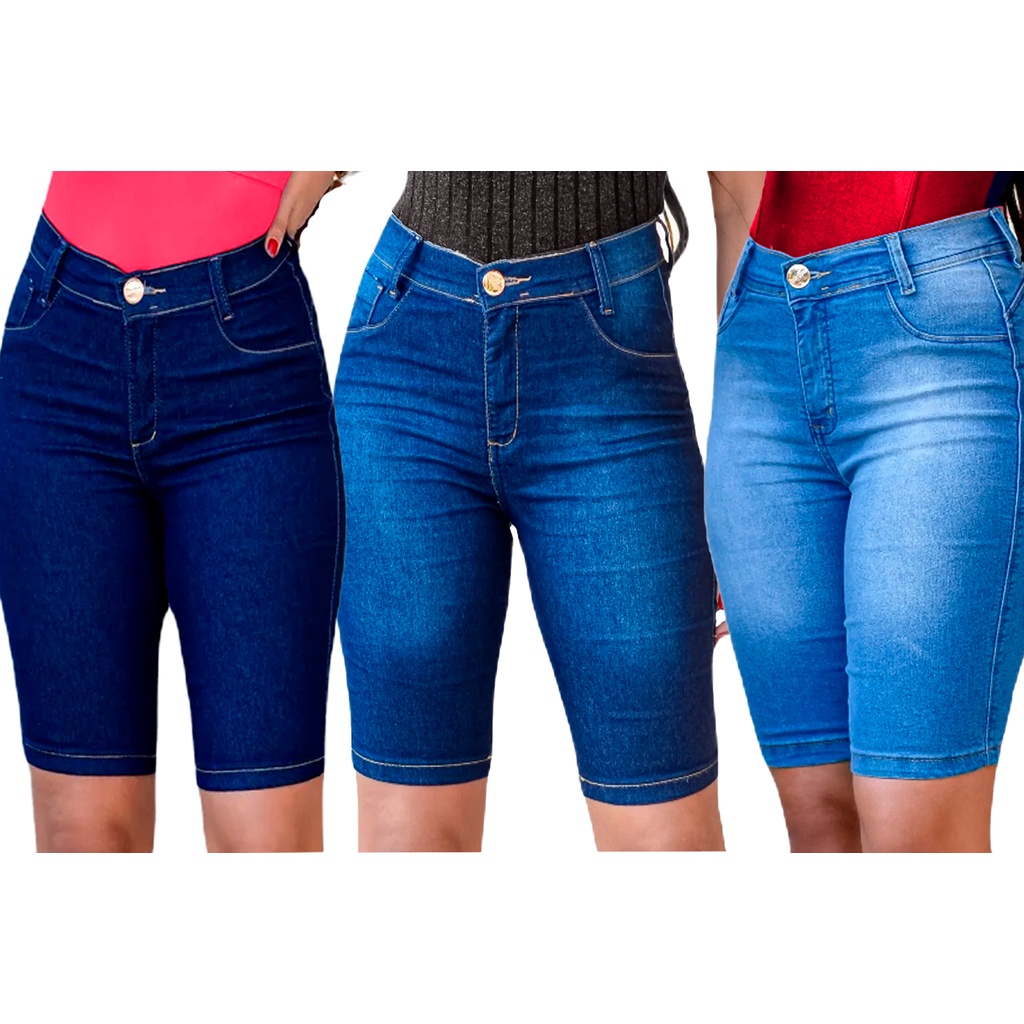 Bermuda jeans comprida store feminina