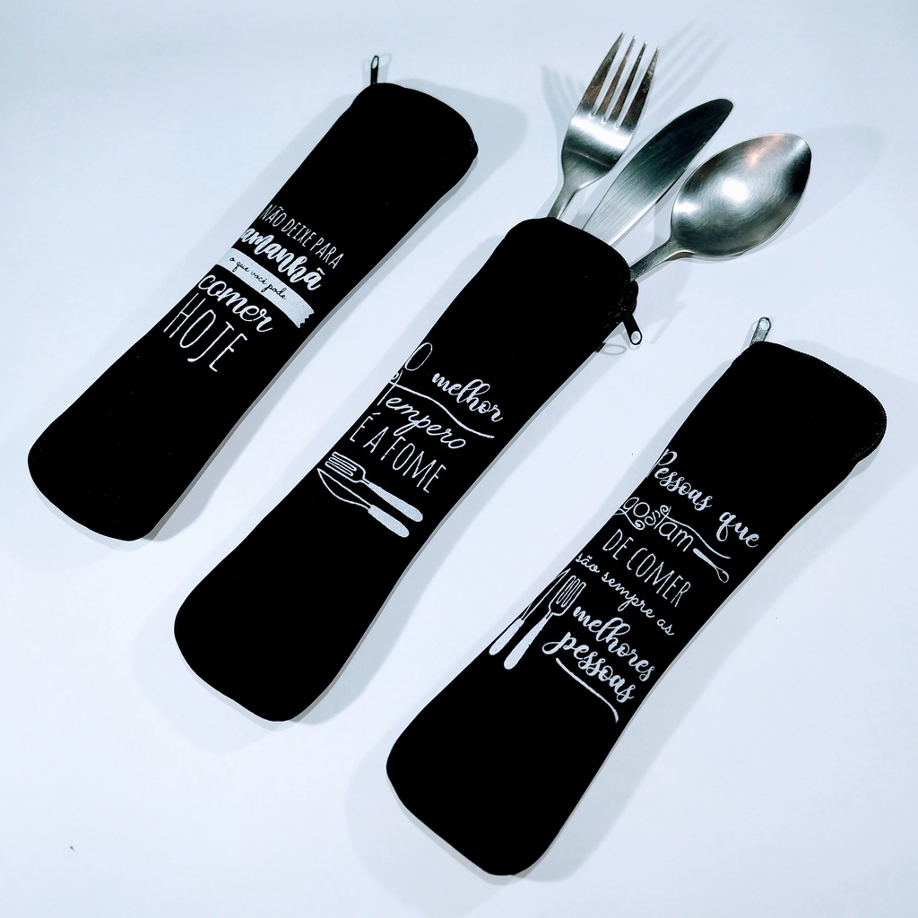 Porta Talher Garfo Colher Faca De Neoprene Com Zíper Produto Dental Portátil Marmita Escova Dente