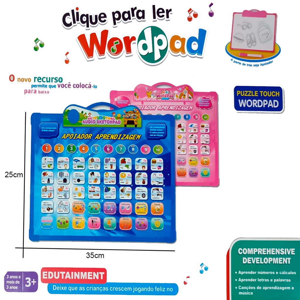 Tablet Jogos Educativos Alfabetização Bilingue e Lousa verso - Wordpad -  Tablet Educativo / de Brinquedo - Magazine Luiza