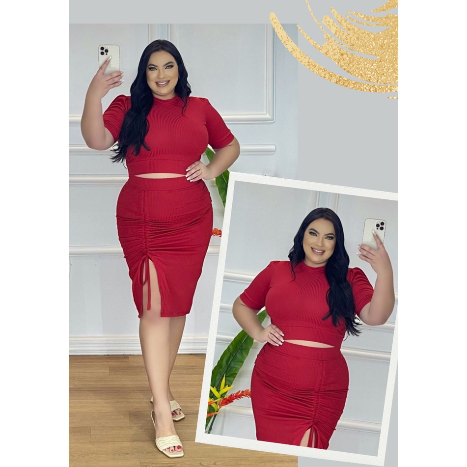 Cropped e saia midi plus sale size