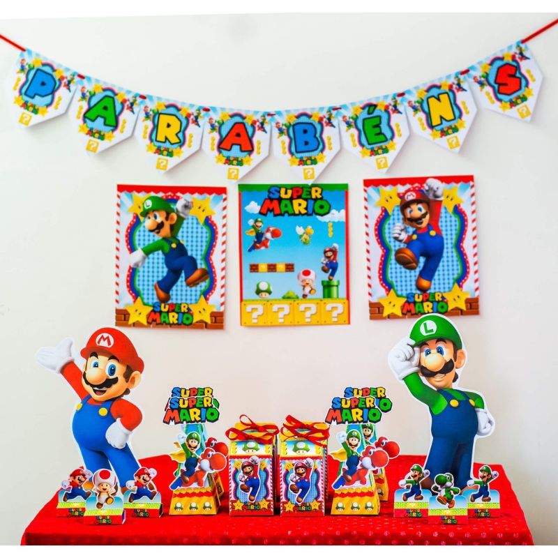 kit festa personalizados e só um bolinho super Mario