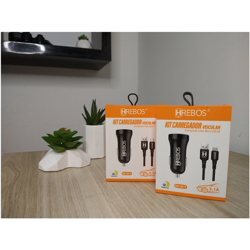 Kit Carregador Veicular Dual Usb Com Cabo Micro Usb V Hrebos Hs V Shopee Brasil