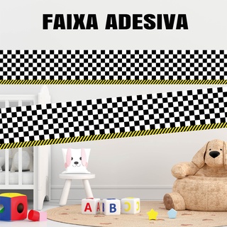 Adesivo Infantil Faixa Border Carros Menino Xadrez Kit11