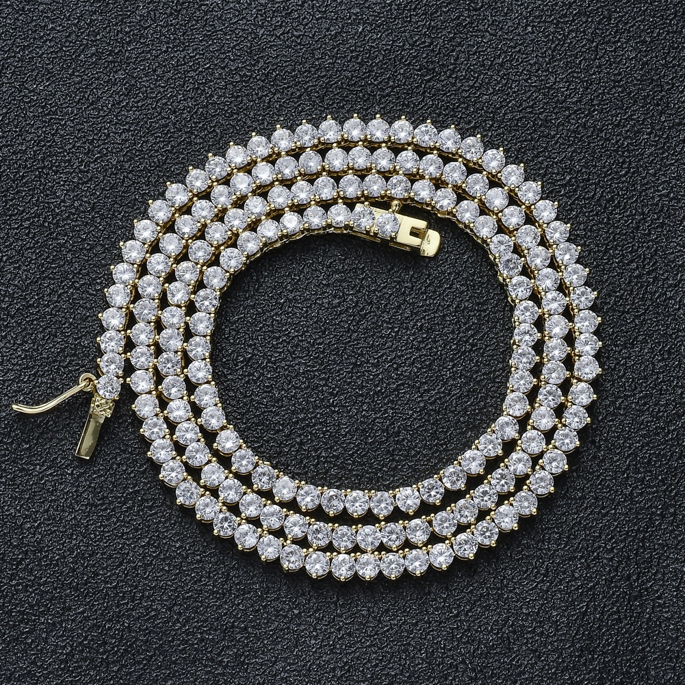 3mm três garras única fileira zircão corrente europeu americano Micro ...