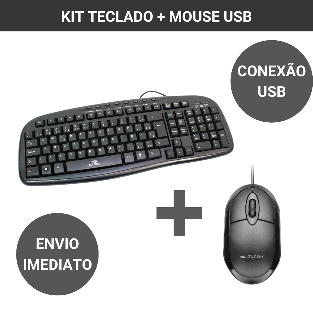 Mouse E Teclado Com Fio Abnt2 Usb Barato
