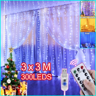 3Mx3M 300LED Cortina de luzes cortina de pisca pisca cascata 8 Modo de luz para decoração de festa casamento aniversário quarto natal
