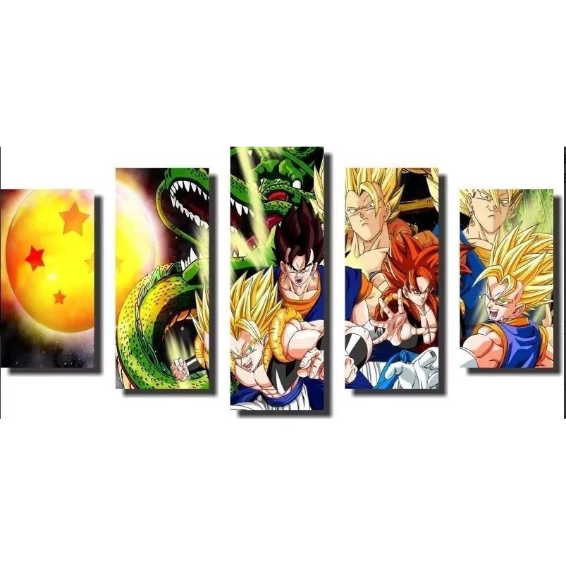 Quadro Dragon Ball Z Goku Super Sayajin 5 Peças Para Sala