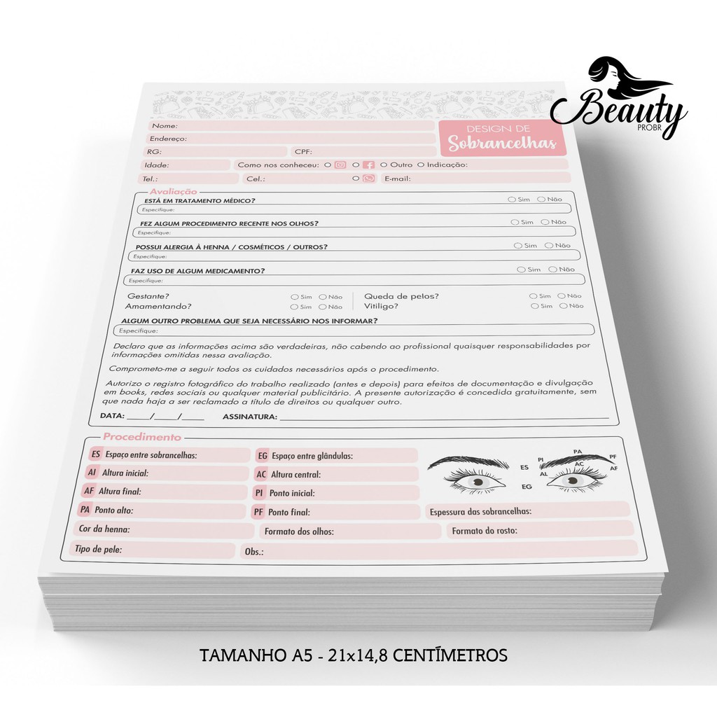 Ficha Anamnese A5 (Design de Sobrancelhas)