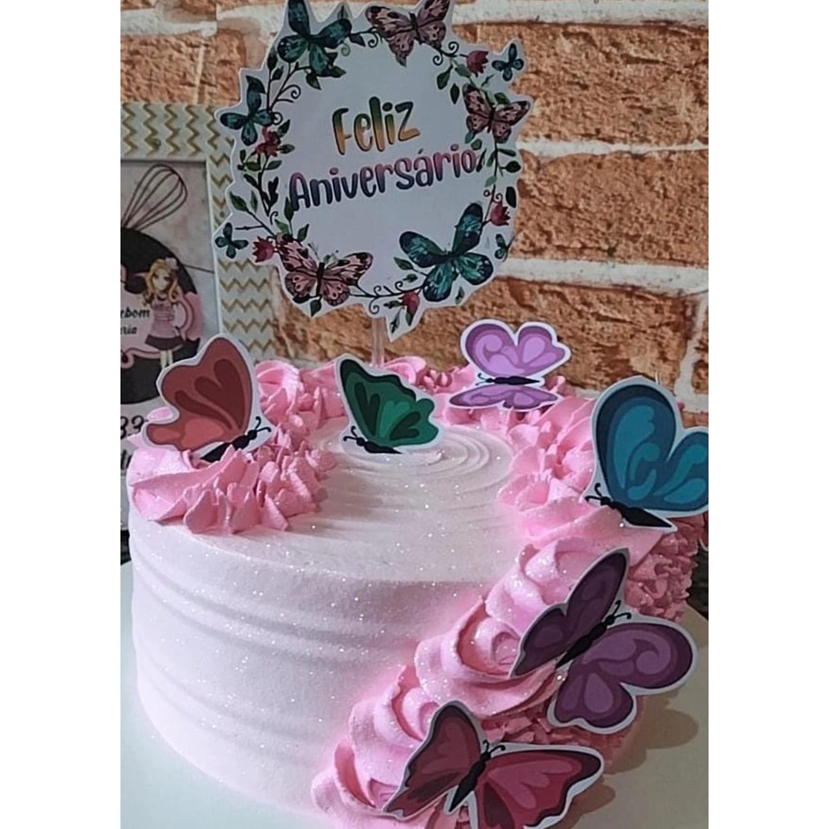 11pcs Topper de Cupcake Borboleta Rosa e Roxa Feliz Aniversário
