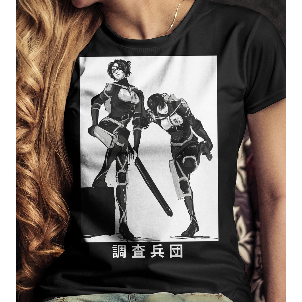 Camiseta Levi E Hange Attack On Titan Shingeki No Kyojin Anime Camisa Silk Digital Unissex 5973