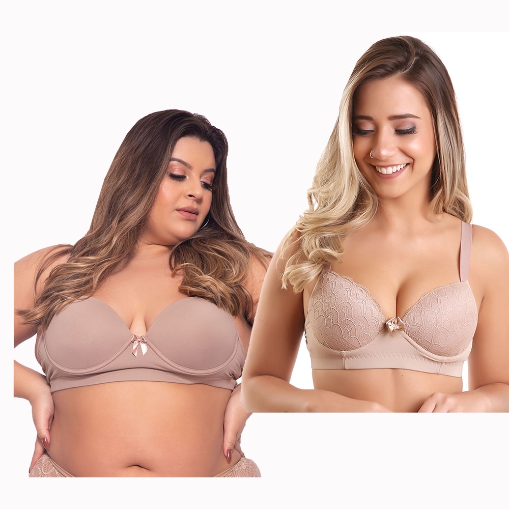 Sutiã renda e microfibra com bojo e aro lingerie moda feminina do 36 ao 52