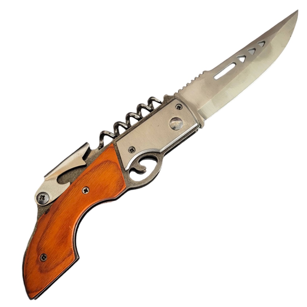 Canivete Automatico Estilo Revolver Saca Rolhas Abridor Inox Camping ...