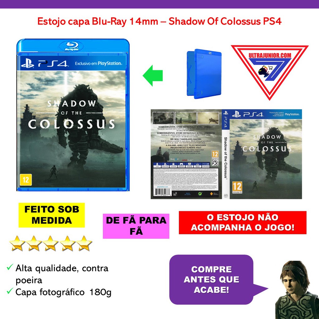 Capa shadow of the colossus ps4 sem jogo com estojo bluray escorrega