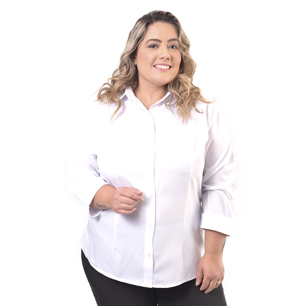 Camisa social feminina manga 3/4 para uniforme plus size