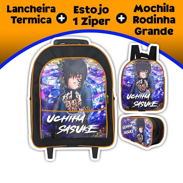 Kit mochila e estojo grande padrão escolar Sasuke Uchiha desenho