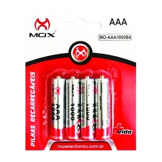 Pilha Bateria Recarregavel AAA 1000 Mah Blister C/04 Mox