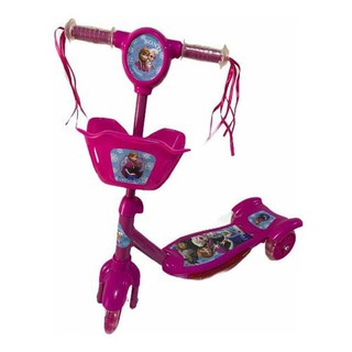 Patinete 3 Rodas Infantil Frozen Cesta Luz Musica Diversão da Criança Bonito Forte e Resistente