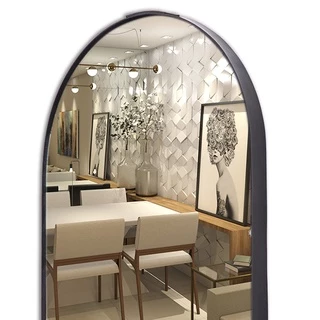 Espelho Oval 76x43cm banheiro Moderno Moldura Couro