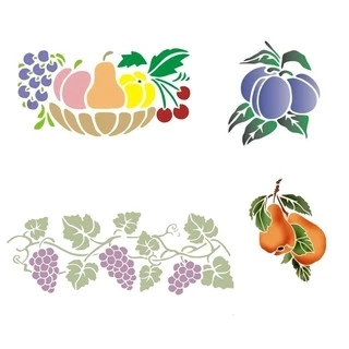 Stencil Frutas Diversas Kit 4 Moldes Vazados 15 cm cada