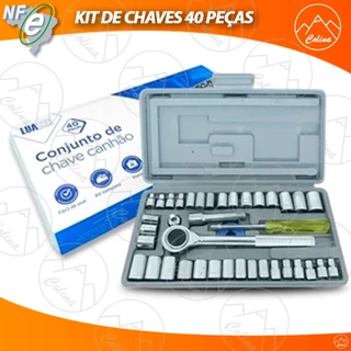 Kit Conjunto Chaves Catraca Cachimbo Canhão Soquete Catraca Torque 40 peças com Chave de Vela 21mm