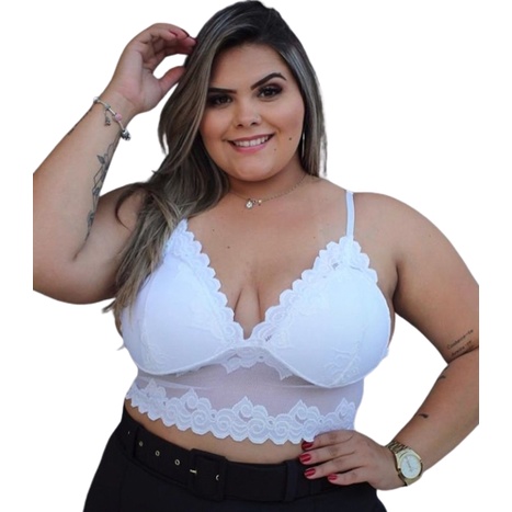Top Cropped Renda Plus Size Alcinha Bojo Grande Rendado - PLUS MESMO E DAÍ  - Top Plus Size Feminino - Magazine Luiza