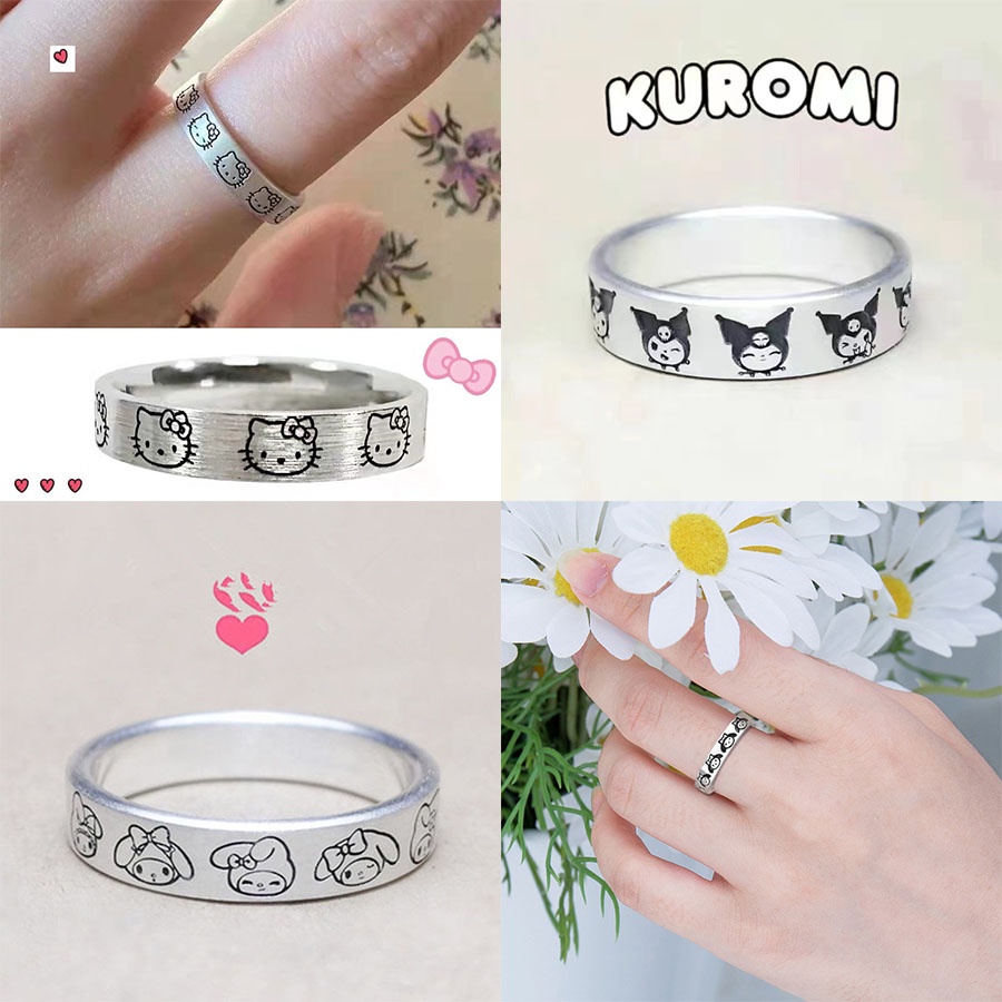 Anel De Prata Fashion Ajustável Hello Kitty Kuromi Melody 925 | Shopee  Brasil