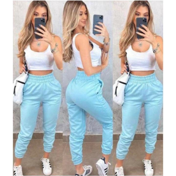 Calça Jogger de Moletom Tecido Grosso Feminino Joguer Tik Tok