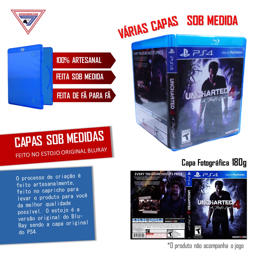 Estojo com Capa Foto Uncharted Ps4 Sem Jogo - Adaptamos o corte para PS3 ou PS4 conforme fotos