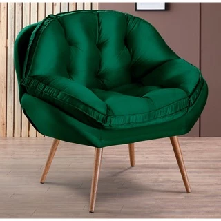 Poltrona Decorativa Dallas Almofadada com pé Palito Veludo Verde - Sofá Casa