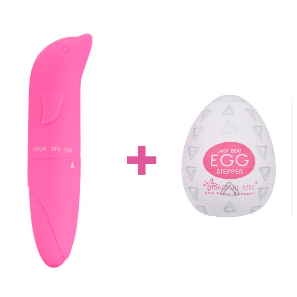 Kit Vibrador Golfinho Ponto G Aveludado Feminino Ponta Curvada Mais Ovo Egg Masturbador 0678