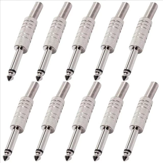 Kit 10 pecas Plug P10 Conector Mono Metálico Guitarra Violão Baixo