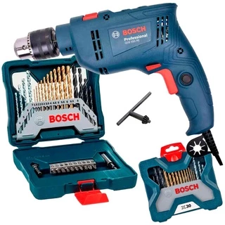 Furadeira 1/2 POL de Impacto 550W com Reversão GSB550 + Estojo 30 Peças X-Line BOSCH