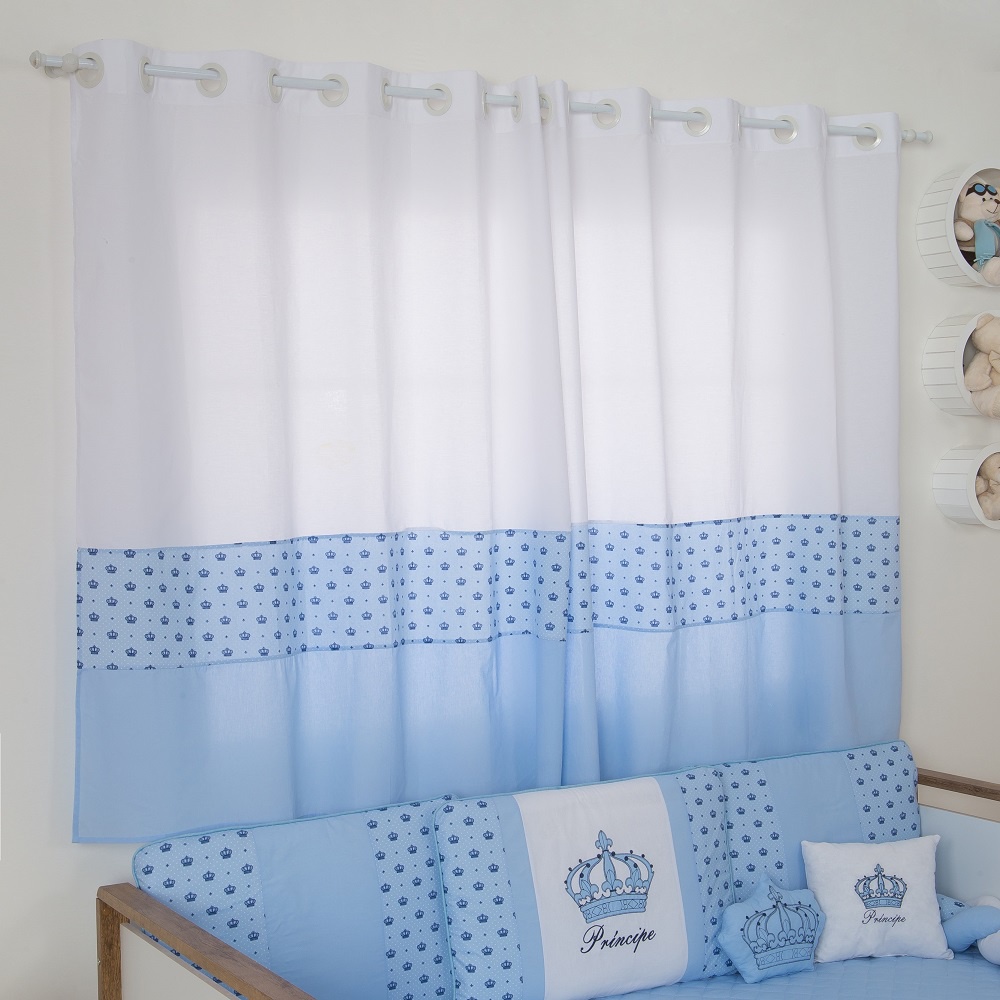 Cortina Para Quarto De Bebê Coroa Azul Quarto Menino Solteiro Criança ...
