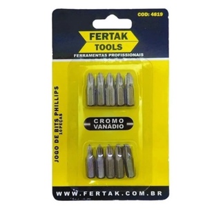 Jogo de Bits Phillips p/ Parafusadeira 10pçs Fertak