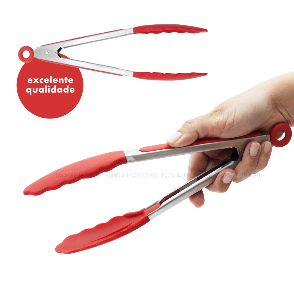 Pegador Em Silicone e Inox para Cozinha Saladas, Carnes e Alimentos Grande  | Shopee Brasil