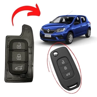 Capa Emborrachada Frontal para Chave Canivete Renault Kwid Sandero Logan Duster Oroch Com 3 Botões