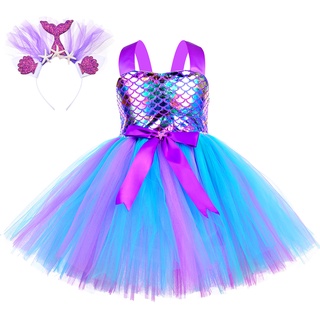 Led Light Up Vestido Princesa Sereia Meninas Traje Sereia Vestido Tutu  Sereia para festa de aniversário de Halloween de 2 a 8 anos (M (3-4 anos),  luz roxa)