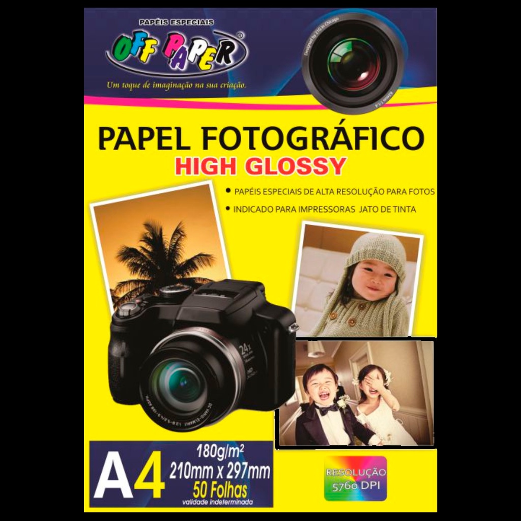 Papel Fotográfico High Glossy 180g Offpaper ( 50 Fls A4 ) Alto Brilho ...