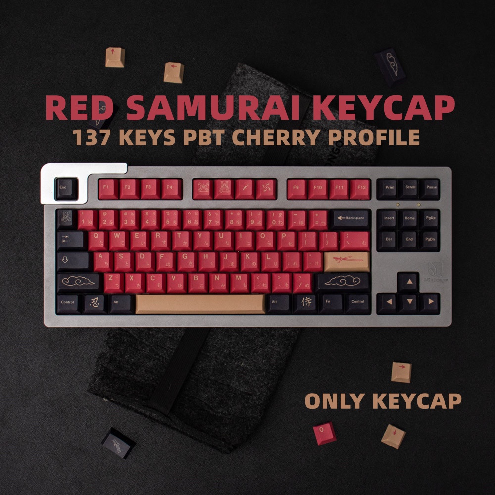 【 Ready stock 】 Red Samurai keycap PBT 129 Chaves DYE-SUB Perfil Cereja Para 64 68 84 87 104 Teclado Mecânico De Layout
